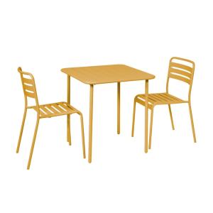 Table de jardin métal 2 chaises ocre