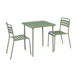 Table de jardin métal 2 chaises vert