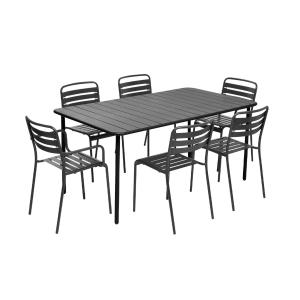 Table de jardin métal 2 fauteuils 4 chaises anthracite