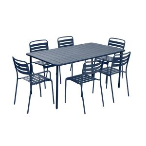 Table de jardin métal 2 fauteuils 4 chaises bleu marine