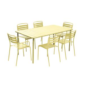 Table de jardin métal 2 fauteuils 4 chaises jaune