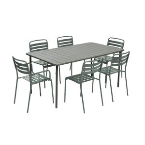 Table de jardin métal 2 fauteuils 4 chaises kaki