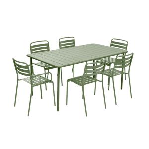 Table de jardin métal 2 fauteuils 4 chaises vert