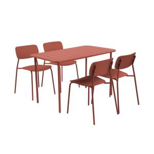 Table de jardin métal   4 assises terracotta 120 cm
