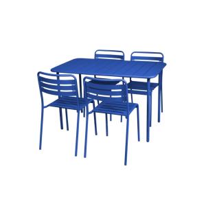 Table de jardin métal 4 chaises bleu électrique