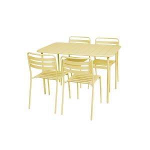 Table de jardin métal 4 chaises jaune