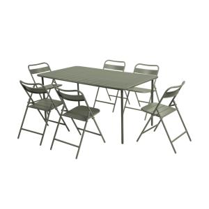 Table de jardin métal   6 assises kaki 160 cm