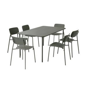 Table de jardin métal   6 assises kaki 160cm