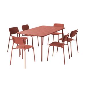 Table de jardin métal   6 assises terracotta 160cm