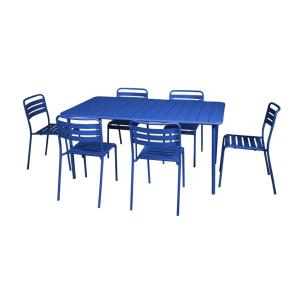 Table de jardin métal 6 chaises bleu électrique