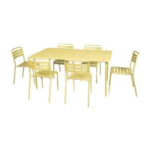 Table de jardin métal 6 chaises jaune