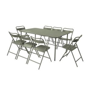 Table de jardin métal   8 assises kaki 160 cm