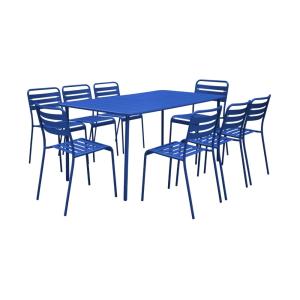 Table de jardin métal 8 chaises bleu électrique