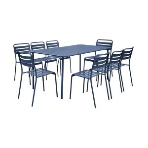 Table de jardin métal 8 chaises bleu marine