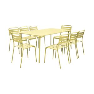 Table de jardin métal 8 chaises jaune