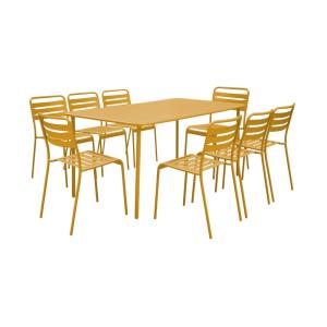 Table de jardin métal 8 chaises ocre