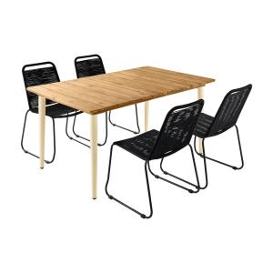 Table de jardin métal ivoire   4 chaises noires