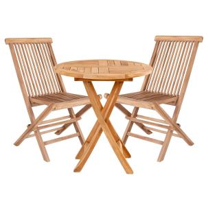 Table de jardin Ø 70 cm   2 chaises en teck