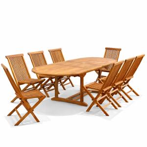 Table de jardin ovale 10 places et 10 chaises en teck huilé