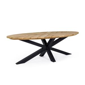 Table de jardin ovale en teck et métal L240 noir