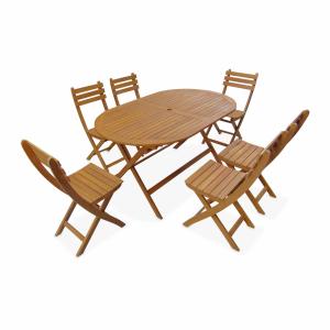 Table de jardin ovale pliable  et 6 chaises en bois d'acacia