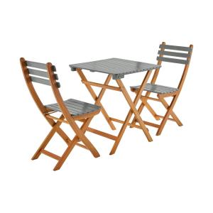 Table de jardin pliable acacia 2 chaises kaki