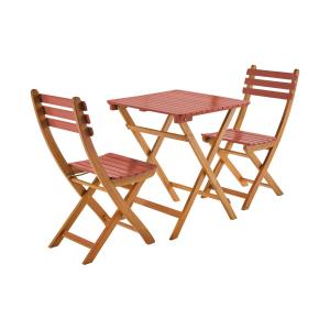 Table de jardin pliable acacia 2 chaises terracotta