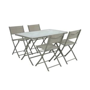 Table de jardin pliante acier   4 assises kaki