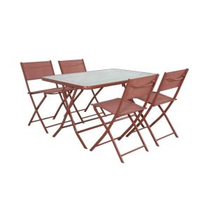 Table de jardin pliante acier   4 assises terracotta