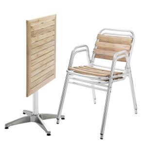 Table de jardin pliante et 2 chaises en aluminium et bois