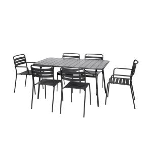 Table de jardin pliante métal 2 fauteuils 4 chaises anthrac…