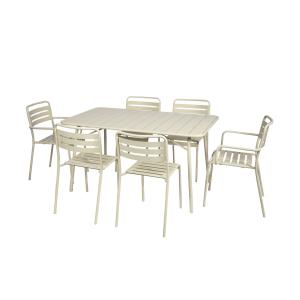 Table de jardin pliante métal 2 fauteuils 4 chaises beige