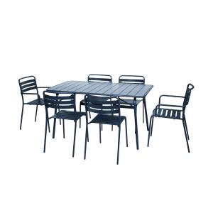 Table de jardin pliante métal 2 fauteuils 4 chaises bleu ma…