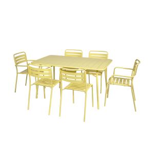 Table de jardin pliante métal 2 fauteuils 4 chaises jaune