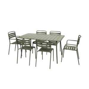 Table de jardin pliante métal 2 fauteuils 4 chaises kaki