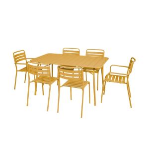 Table de jardin pliante métal 2 fauteuils 4 chaises ocre