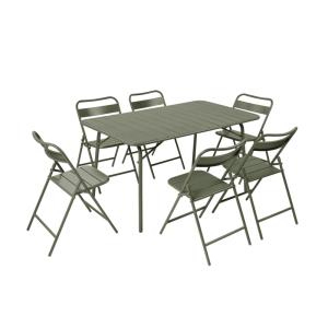 Table de jardin pliante métal   6 assises kaki 140cm