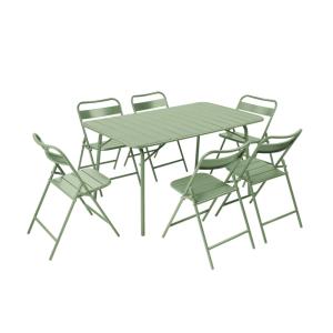 Table de jardin pliante métal   6 assises vert 140cm