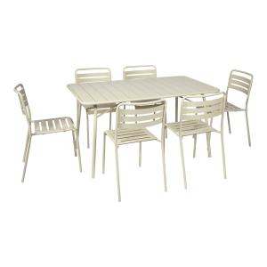 Table de jardin pliante métal 6 chaises beige