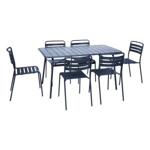 Table de jardin pliante métal 6 chaises bleu marine