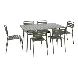 Table de jardin pliante métal 6 chaises kaki