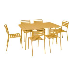 Table de jardin pliante métal 6 chaises ocre