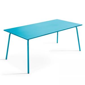 Table de jardin rectangulaire en métal 8 places 180 cm bleu