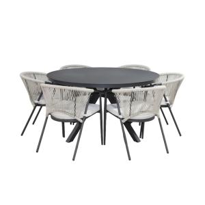 Table de jardin ronde aluminium   6 assises anthracite et b…