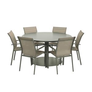 Table de jardin ronde aluminium   6 assises kaki