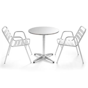 Table de jardin ronde avec 2 fauteuils en aluminium
