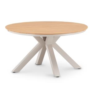 Table de jardin ronde beige imitation bois D140