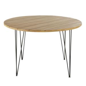 Table de jardin ronde en acacia massif et métal noir 4 pers…