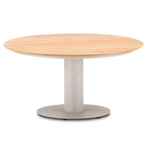 Table de jardin ronde en teck beige et aluminium