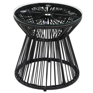 Table de jardin ronde résine tressée & métal & verre trempé…
